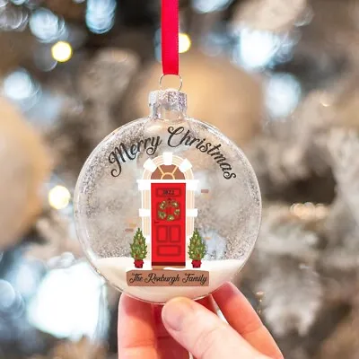 Family Christmas Front Door Glitter Glass Christmas Tree Bauble **ANY COLOUR** • £10.50