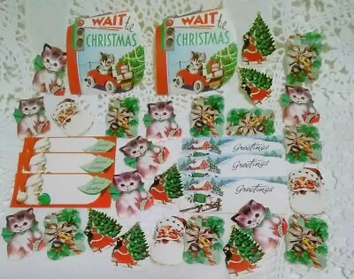 $24.95 • Buy 33 Vintage Christmas Gift Tags Seals Kitten Girl Decorating Tree