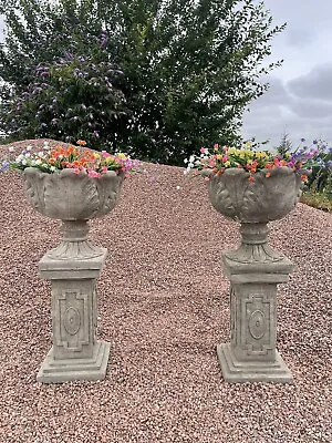 Pair Of Cast Stone Plinths And Tulip Planters X 2  • £180