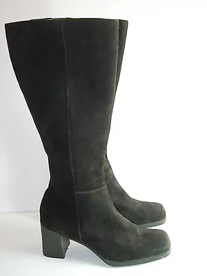 Womens Black Suede Amanda Smith Career Knee High Boots Heels Shoes Size 8.5 M • $15.99