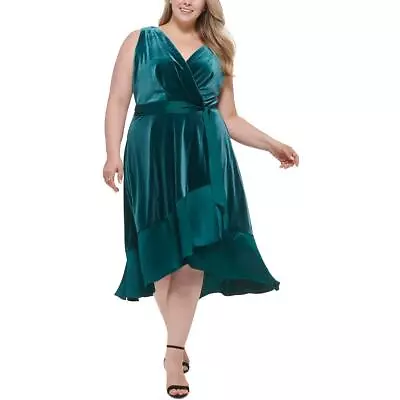 DKNY Womens Green Velvet Sleeveless Cocktail Midi Dress Plus 20W BHFO 5775 • $17.99