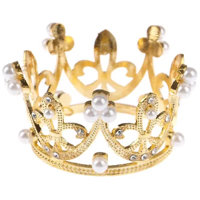 Mini Gold Crown Princess Topper Crystal Pearl Tiara Hair Valentine's Day Gif#rb • $2.12