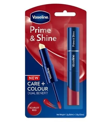 Vaseline Prime & Shine 2 In 1 Lip Balm&Gloss Gift Pack Set SCARLET RED👄💄💋 • £3.37