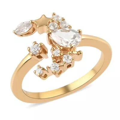 Natural White Zircon Mixed Shape Celestial Moon Ring In Vermeil Over SterlSilver • $45