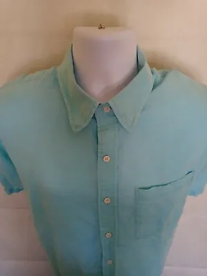 IZOD Mens Large Blue Linen Cotton Blend Short Sleeve Button Shirt • $14.99
