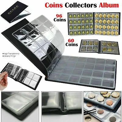 60-96 Coin Collection Album Coins Penny Money Storage Case Holder Folder Book UK • £3.45