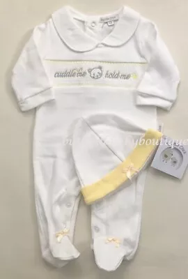 £13.49 • Buy Neutral Baby Spanish Style Smocked  Cuddle Me  White & Lemon Babygrow & Hat Set