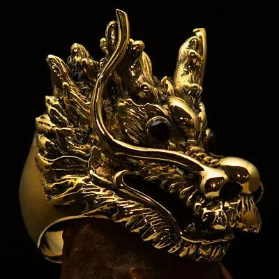 Stunning Mens Dragon Head Biker With Red Cz Eyes Ring Size 11 - Solid Brass • $29