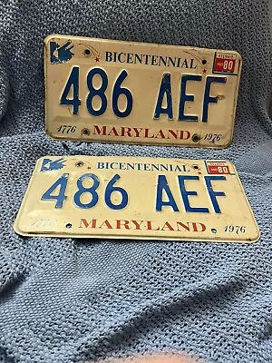 Vtg Pair Maryland Bicentennial License Plates 486 Aef • $50