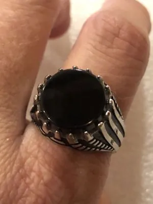 Vintage 925 Sterling Silver Real Black Onyx Egyptian Size 9.5 Ring • $76