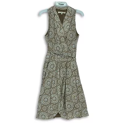 Evan Picone Womens Brown White Printed Cotton Belted Fit & Flare Dress Size 10 • $22.74