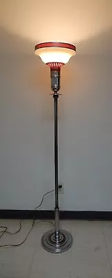 1930s REMBRANDT  R 9486 Deco Era Chrome And Red Torchiere Floor Lamp • $399.99