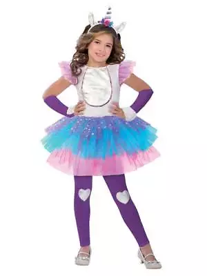 Girls Magical Unicorn Costume Childs Fancy Dress Kids Rainbow Ballerina Tutu • £14.99