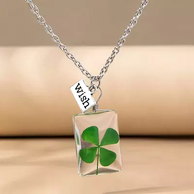 Four (4) Leaf Clover Lucky Necklace St Patrick's Day Green Wish Pendant Resin • $12.99