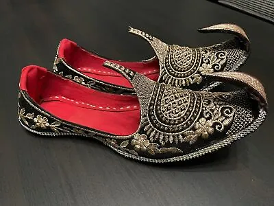 Mens Khussa Shoes Indian Punjabi Hand Made Pure Leather Wedding Party Shahi • £39.99