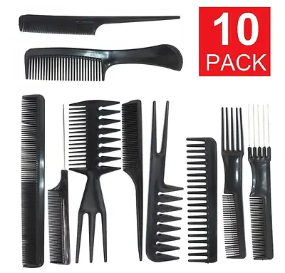 10 Piece Hair Styling Comb Set Professional Black Hairdressing Brush Barbers • £3.49