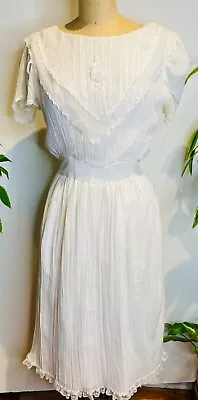 Vtg 70's-80's Camille California White Cotton Gauze Prairie Floral Dress*xs/s • $49.99