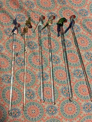 Lot Of 6 Glass Parrot/Cockatoos Bird Swizzle Stir Sticks Souvinier Barware • $14.99