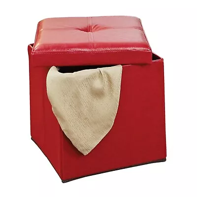 Simplify Faux Leather Cube Storage Ottoman Red (F-0625-RED) • $34.70