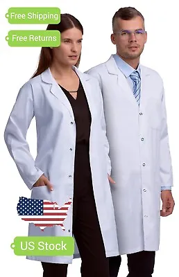 White Standard Classic Lab Coat For Men Women With Snaps Poly Cotton XS-2XL • $6.99