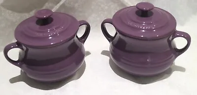 Le Creuset Pair Of Soup Bowls Bean Casserole Pots With Lids Purple • £45