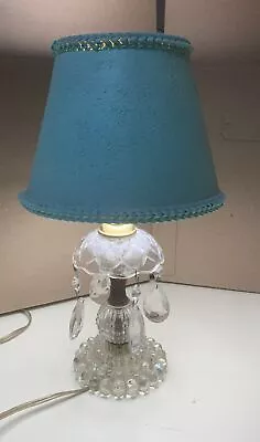 Beautiful Vintage Deco Crystal Prism Glass Boudoir Lamp W/  Shade - 15” Tall • $5