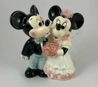 Vintage DISNEY Mickey & Minnie Mouse BRIDE & GROOM Ceramic Figurine Cake Topper • $25