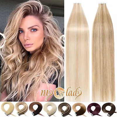MY-LADY Highlight Tape In 100%Real Human Hair Extensions Remy Skin Weft 10-80PCS • $26.99