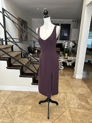 Thierry Mugler Vintage 90s Plum Purple Bra-let Minimalist Dress Zip Front Slit M • $150