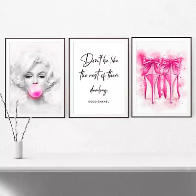 £5.99 • Buy Set Of 3 Fashion Prints Watercolour Poster Art Bedroom Dressing Room Makeup Pink