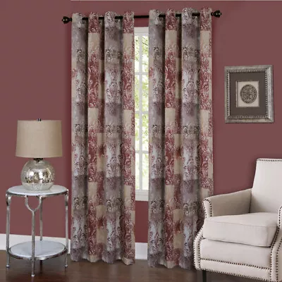 Marsala Red Floral Transitional Window Curtain Panel Lined With 8 Grommet Panel • $24.99