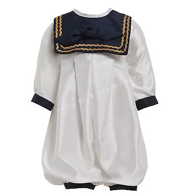 £14.99 • Buy Baby Boys Christening Outfit Romper Suit Navy White Sailor Occasion Wear Gown 