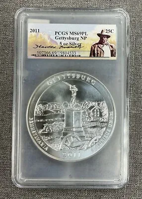 2011 Gettysburg NP ATB 5 Oz Silver Quarter PCGS MS69PL Teddy Roosevelt Label • $215