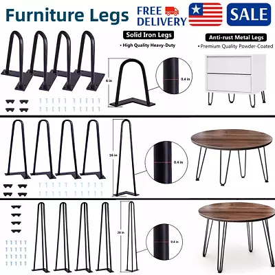 6 -28  Metal Furniture Legs Heavy Duty Hairpin Legs Coffee Table 4 Rods Set Of 4 • $15.86