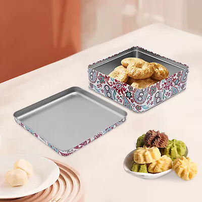 Candy Box With Lid Tinplate Baking Cake Container Cookie Tin Square Storage Box • $9.50