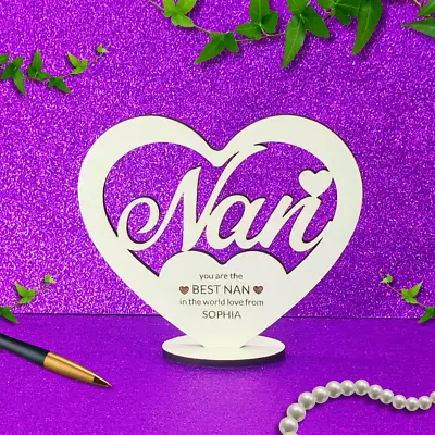 Personalised Nan Wooden Engraved Heart Plaque Sign Gift Birthday Mothers Day • £4.99