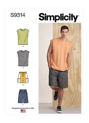 SIMPLICITY 9314 MEN'S KNIT TOPS & SHORTS Sewing Pattern Sizes XS - XL Size 30-48 • £13.25