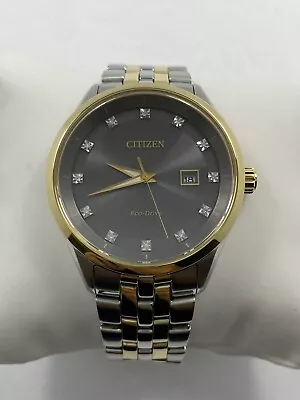 Citizen Corso Diamond Eco-Drive Gray Dial Two Tone Steel Men's Watch BM7258-54A • $84.95