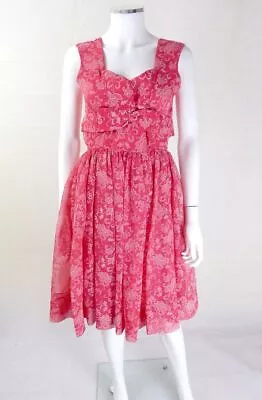 1950s Dress | Stunning Pink 1950s Vintage Floral Chiffon Prom Dress UK Size 10 • £140