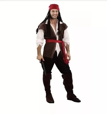 Mens Caribbean Pirate Captain Jack Sparrow Book Week Costume Adult Fancy Dress • £17.98