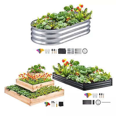 VEVOR Galvanized / Wooden Raised Garden Bed Planter Box Flower Vegetable Herb • $41.99