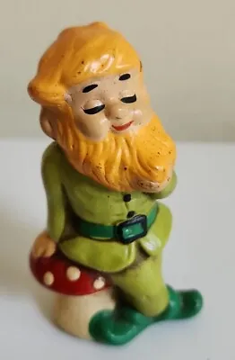 Vintage Elf Gnome Sitting On Mushroom Figurine 4  Ceramic Decor • $14.99
