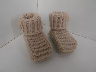 £2.75 • Buy HAND KNITTED BABY BOOTS/BOOTIES 0-3 Months Beige Seamless