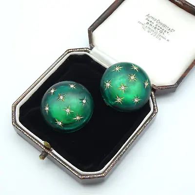 £29.99 • Buy Big Vintage Clip On Earrings Rhinestone Stars Deep Green Lucite Plastic 60s