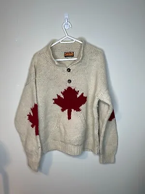 Vintage NAMASTE Nepal White/Red 100% Wool Canada Maple Leaf Sweater • $35