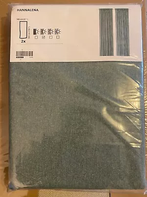 Ikea HANNALENA Room Darkening Curtains1 Pairgreen-blue145x300cm 804.698.52 • £24.99