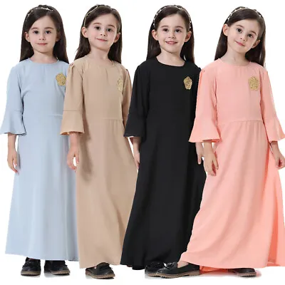 Girls Islamic Muslim Dress Kids Abaya Kaftan Thobe Saudi Arabia Jabbah Robe • £9.99