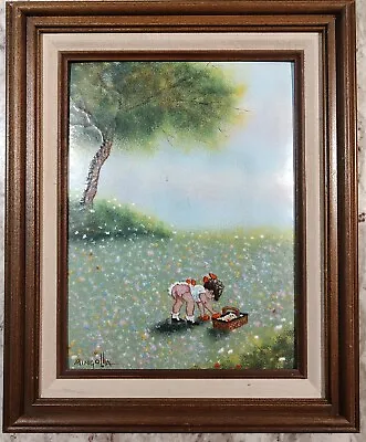 Don Mingolla Child Gathering Flowers Enamel On Copper Painting Signed And Framed • $100