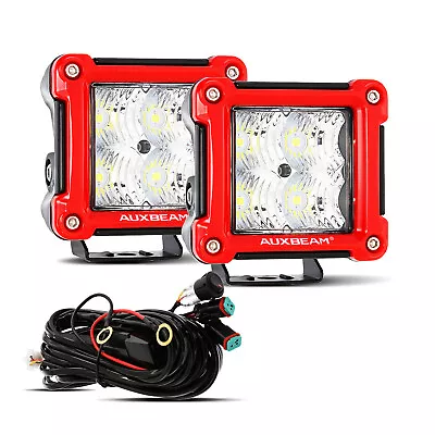 AUXBEAM 3 Inch LED Cube Pods Work Light Bar Spot Car Driving Fog Lamp Red Frame • $54.99