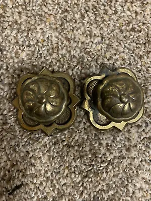 2 Vintage Brass Drawer Knobs With Plates • $10